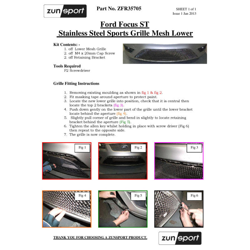 Zunsport Ford Focus ST MK2 pré-lifting - Calandre inférieure complète