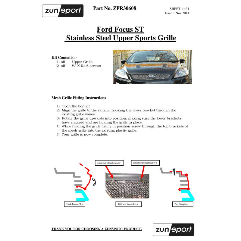 Zunsport Ford Focus ST MK2 Facelift - Upper Grille