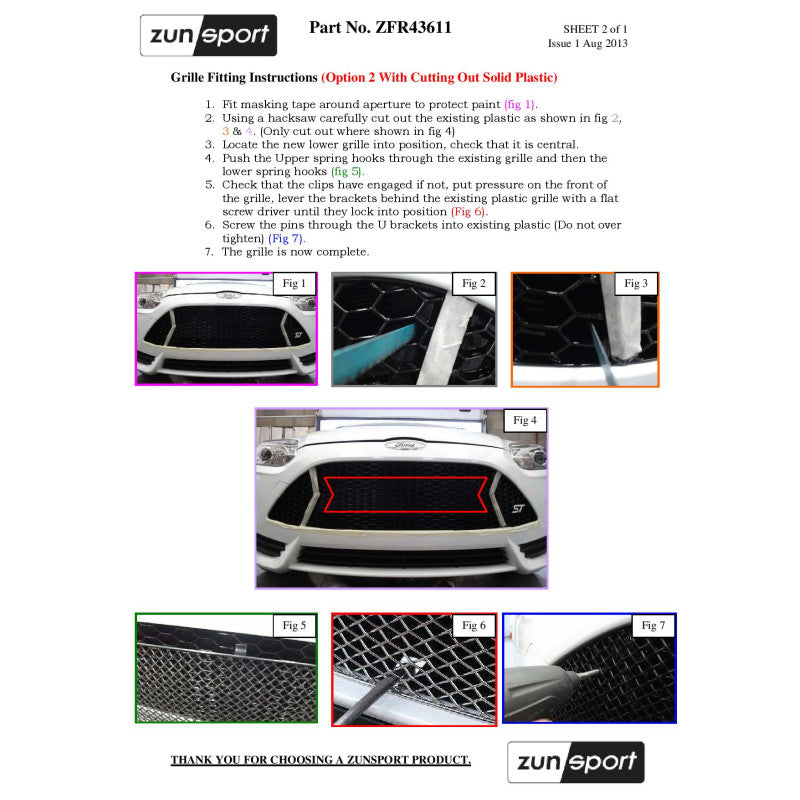 Zunsport Ford Focus ST MK3 - Conjunto de parrillas delanteras