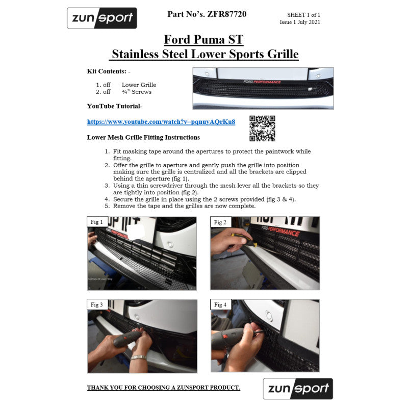 Zunsport Ford Puma ST - Conjunto de parrilla delantera