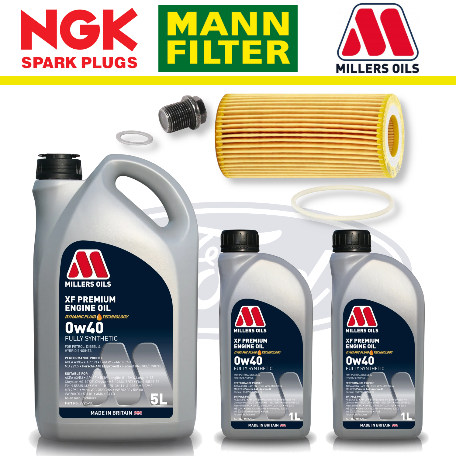 Paquete de servicio a domicilio para Ford Focus RS Mk2 2.5 Duratec - Aceite Millers Premium