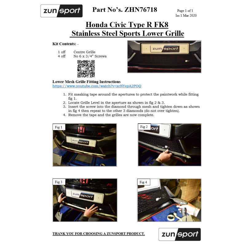 Zunsport Honda Civic Type R FK8 - Lower Grille