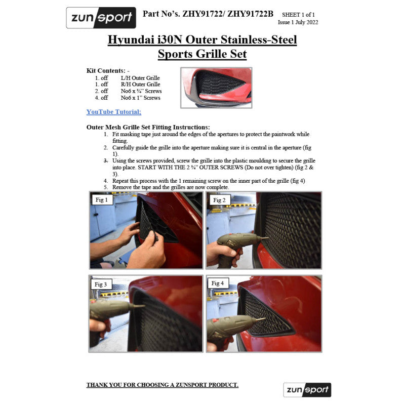 Zunsport Hyundai i30N - Conjunto de parrilla delantera