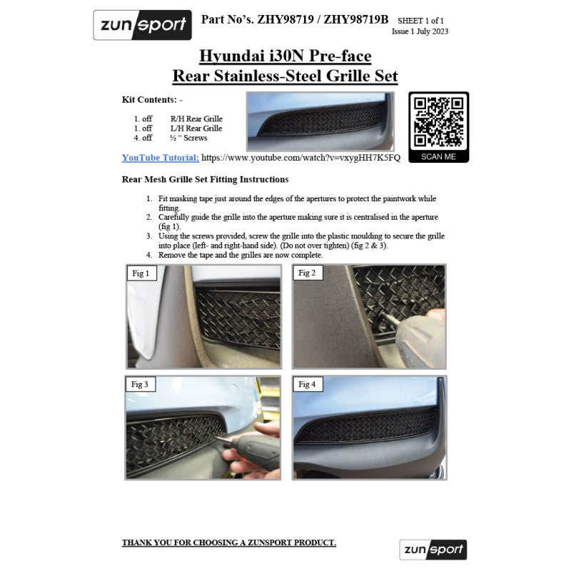 Zunsport Hyundai i30N Pre-facelift - Rear Grille Set