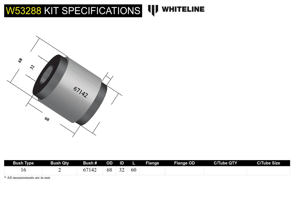 Whiteline Control Arm - Lower Inner Rear Bushing - Ford Focus ST Mk3 ST250