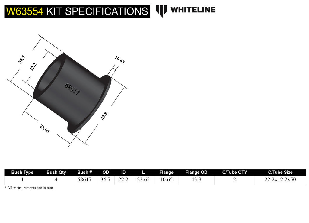 Bras de suspension Whiteline – Bague extérieure inférieure arrière – Audi TTRS 8J 