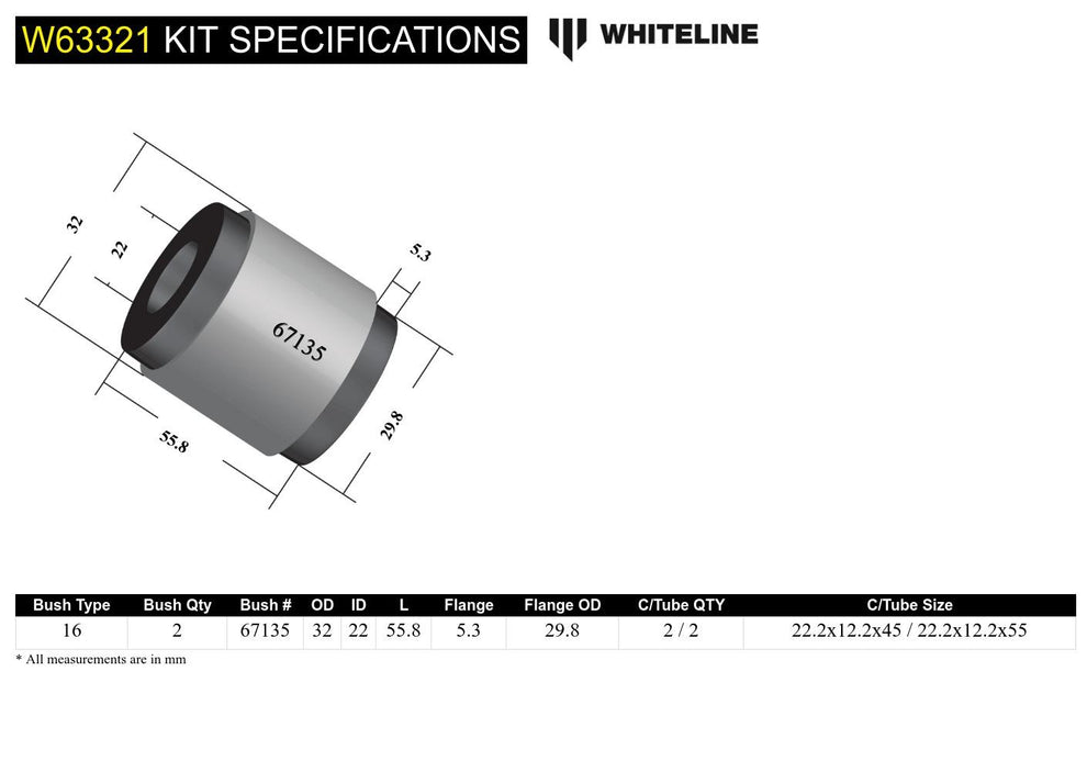 Whiteline Control Arm - Lower Rear Inner Bushing - Ford Focus RS Mk2