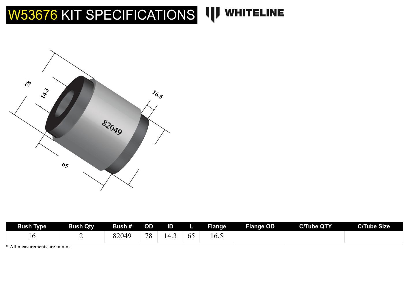 Whiteline Control Arm Lower - Inner Rear Bushing Kit - Ford Focus ST Mk4