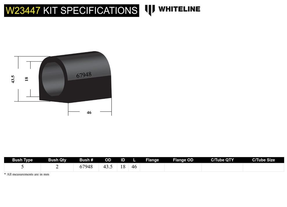 Whiteline Anti-Roll Bar - Mount Bushing - Toyota GR86