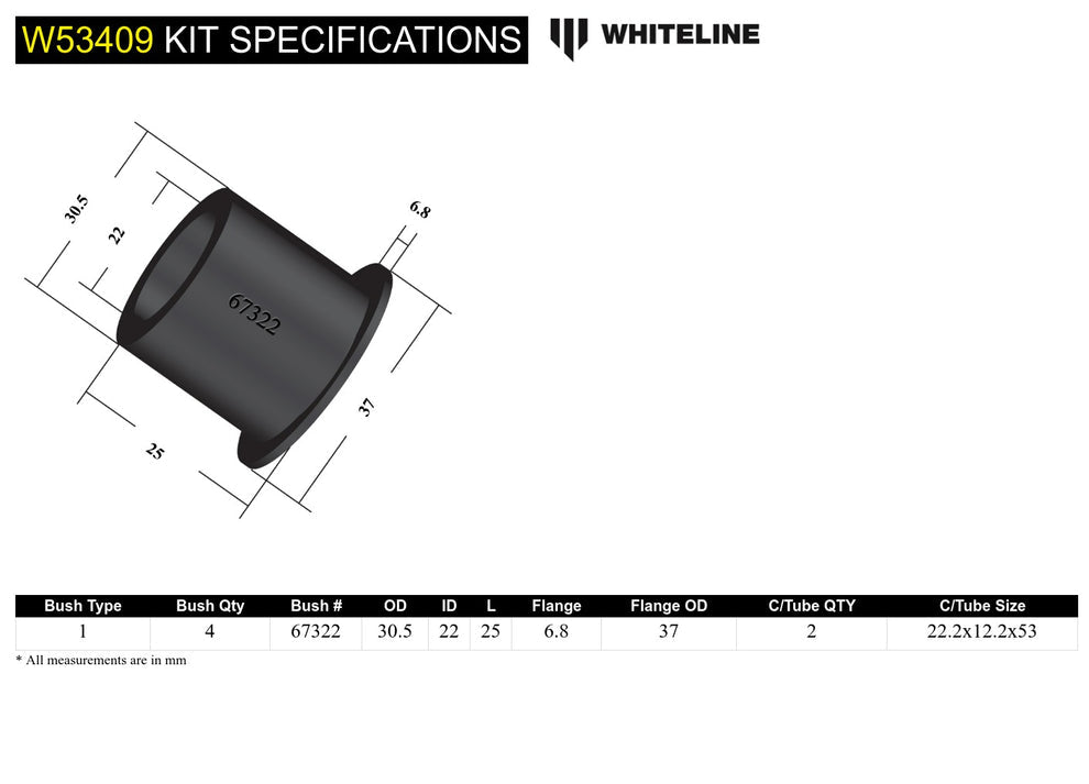 Bras de suspension Whiteline – Bague intérieure inférieure avant – Ford Fiesta Mk7 ST180/ST200 