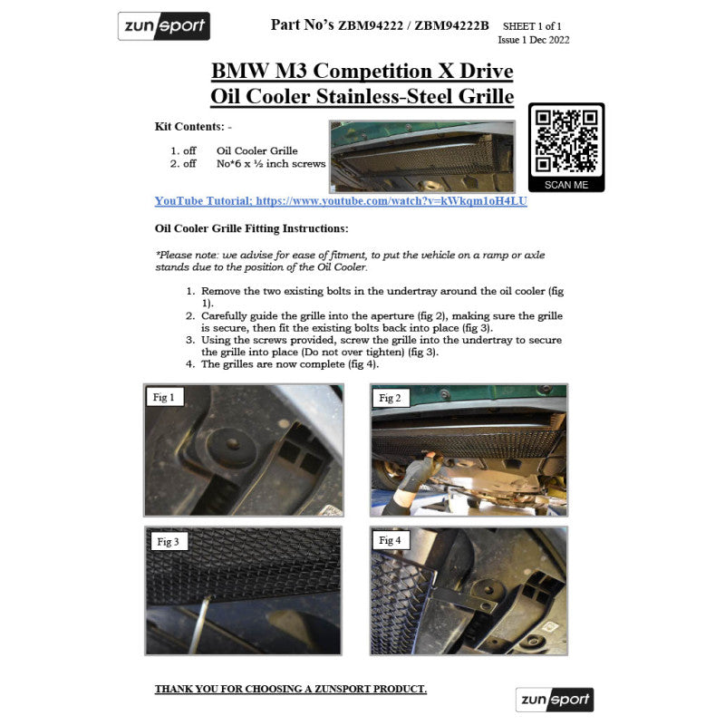 Zunsport BMW M3 Competition M X-Drive (G80) - Rejilla del enfriador de aceite