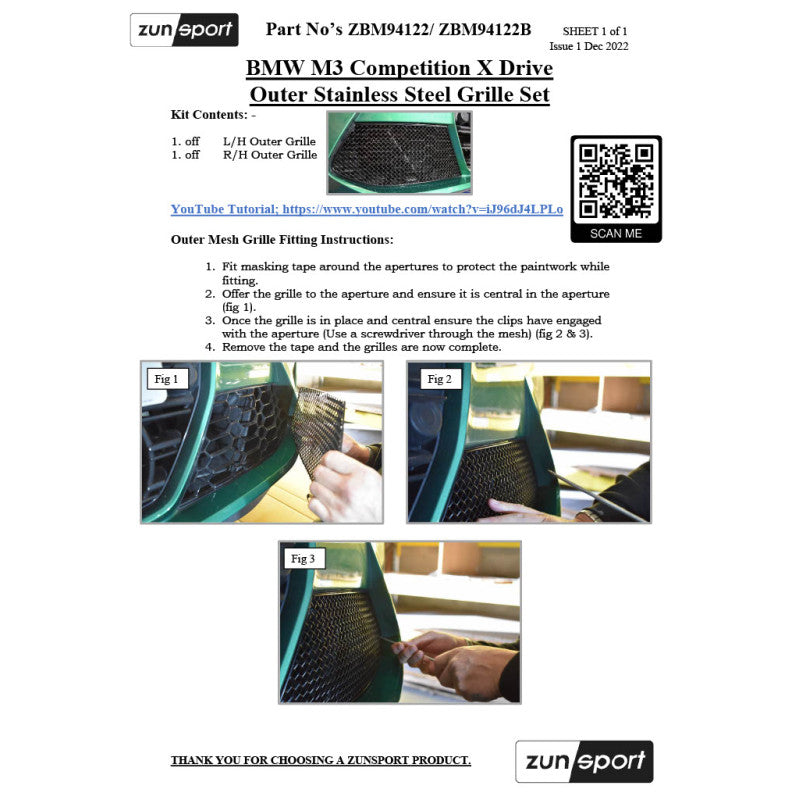 Zunsport BMW M3 Competition M Xdrive (G80) - Outer Grille Set