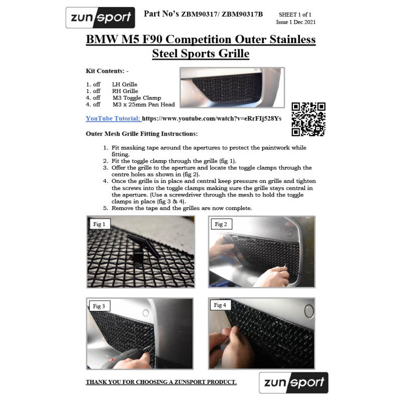 Zunsport BMW M5 Competition F90 - Conjunto de parrillas exteriores
