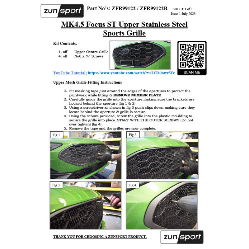Zunsport Ford Focus ST Mk4.5 - Calandre supérieure
