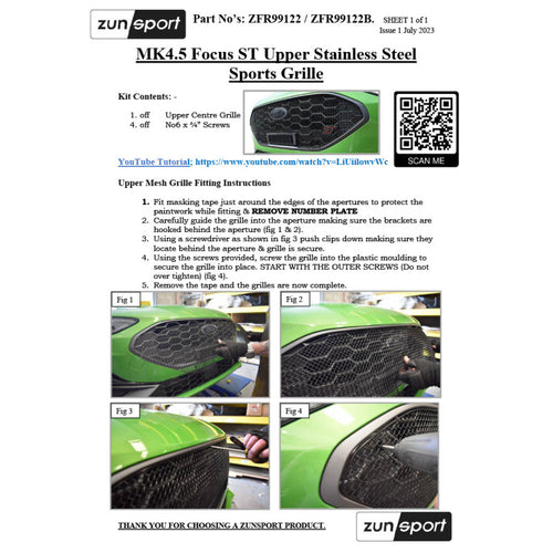 Zunsport Ford Focus ST Mk4.5 - Parrilla superior