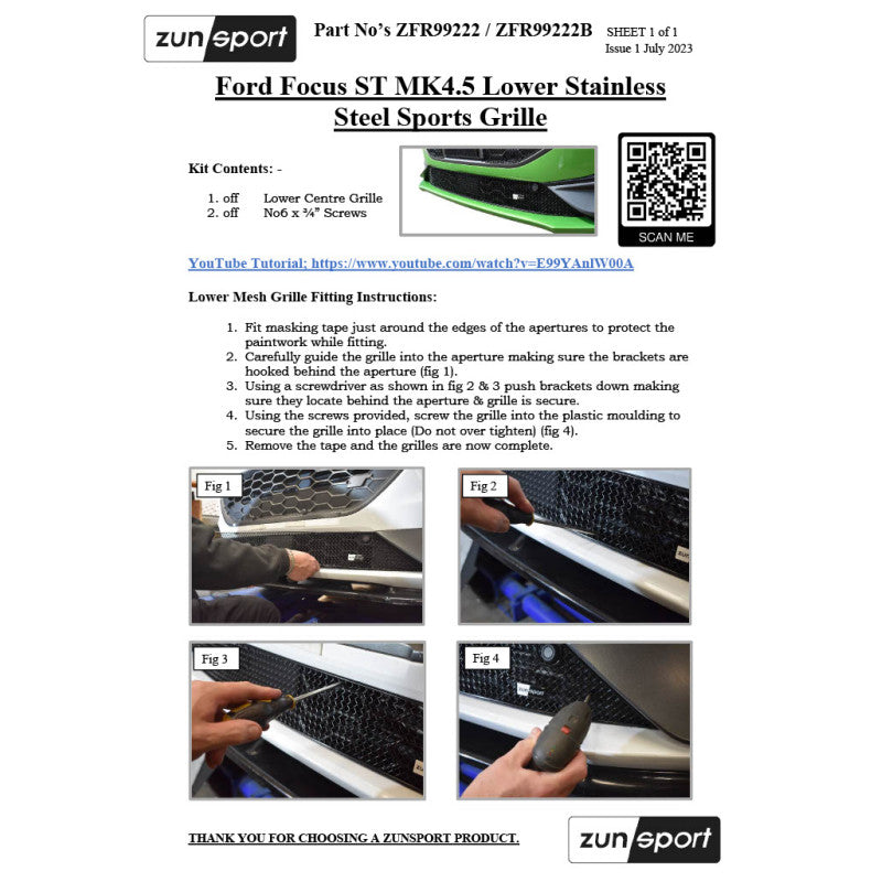 Zunsport Ford Focus ST Mk4.5 - Ensemble de calandre avant