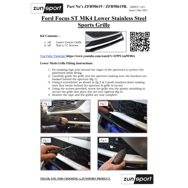 Zunsport Ford Focus ST Mk4.5 - Lower Grille