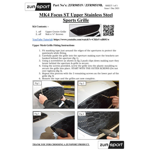 Zunsport Ford Focus ST MK4 - Front Grille Set