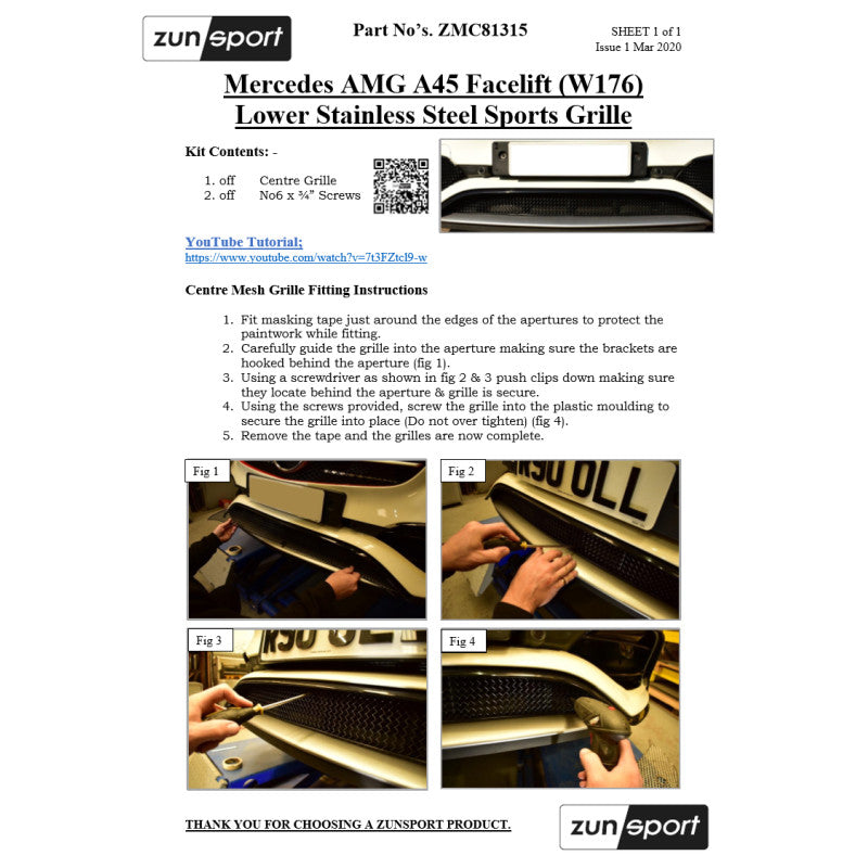 Zunsport Mercedes AMG A45 Facelift (W176) - Parrilla inferior