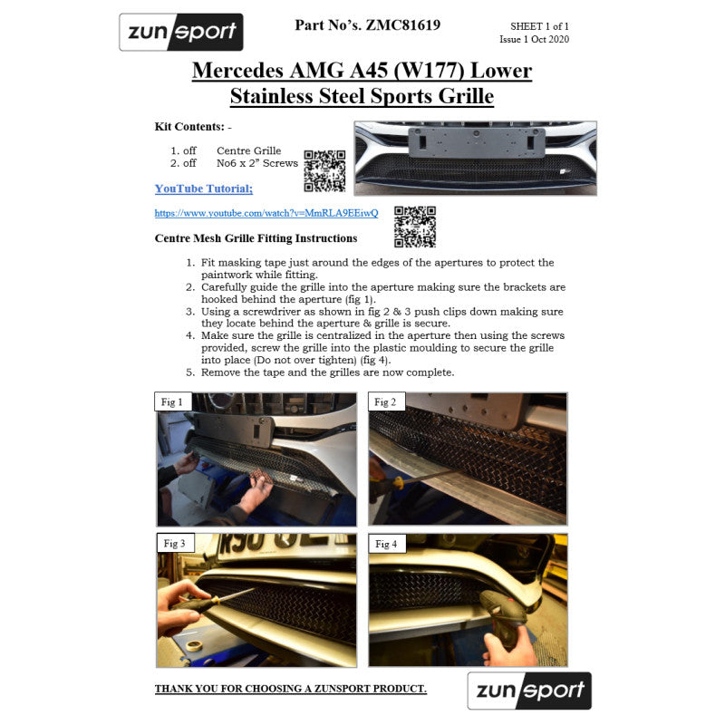 Zunsport Mercedes AMG A45 (W177) - Lower Grille