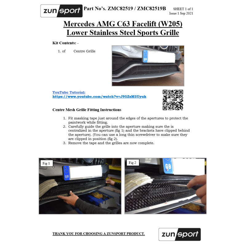Zunsport Mercedes AMG C63 Facelift (W205) - Lower Grille