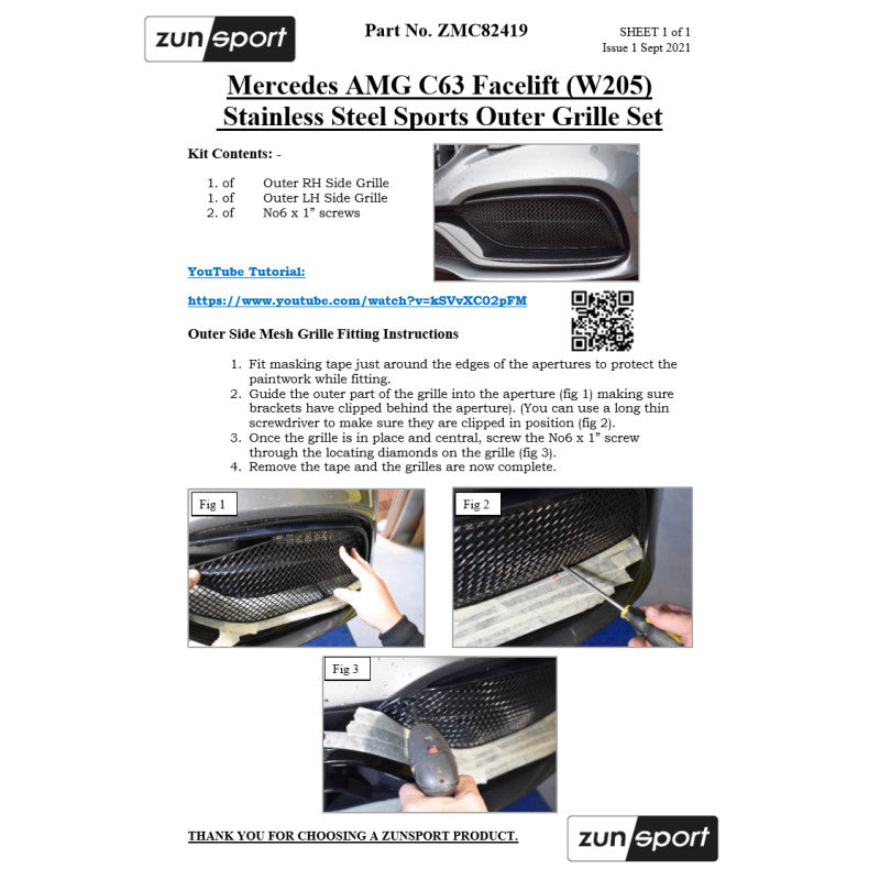 Zunsport Mercedes AMG C63 Facelift (W205) - Outer Grille Set