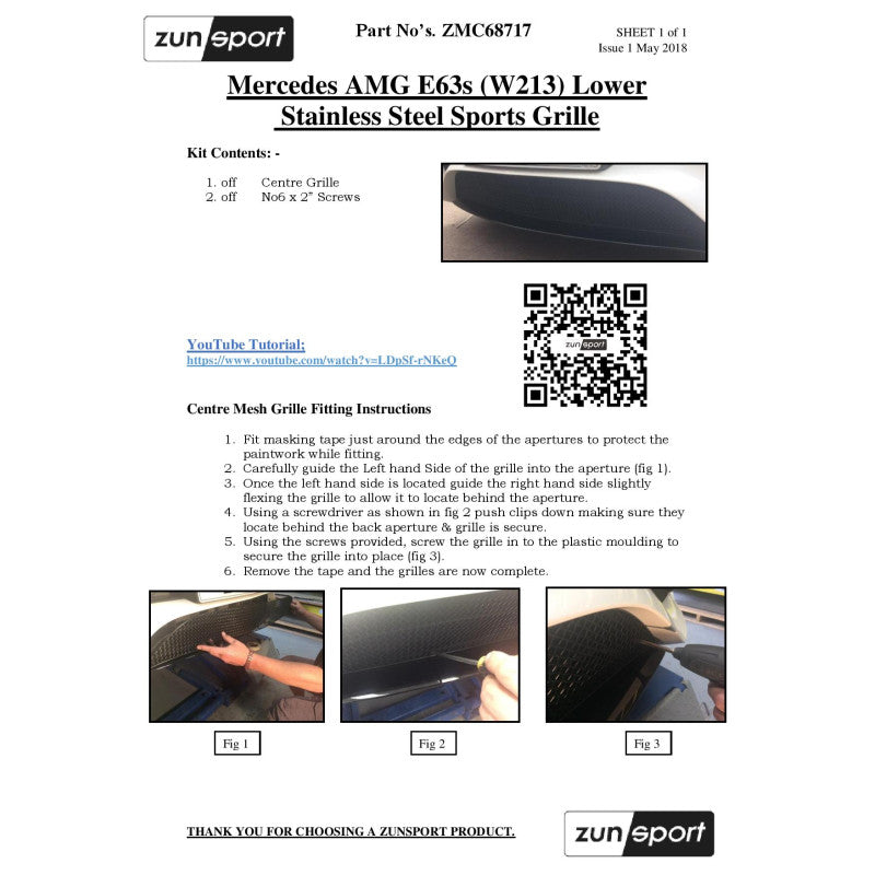 Zunsport Mercedes Clase E E63 (W213) - Parrilla inferior