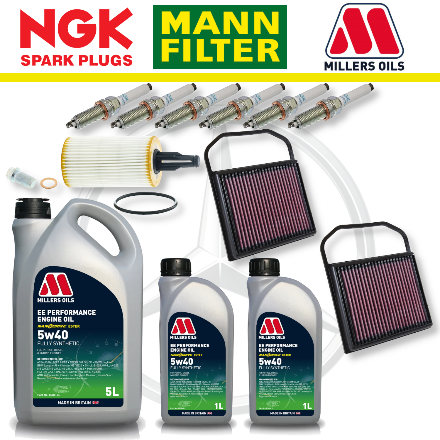 Pack d'entretien à domicile pour Mercedes C43 W205 AMG M276 - Millers Oil Premium