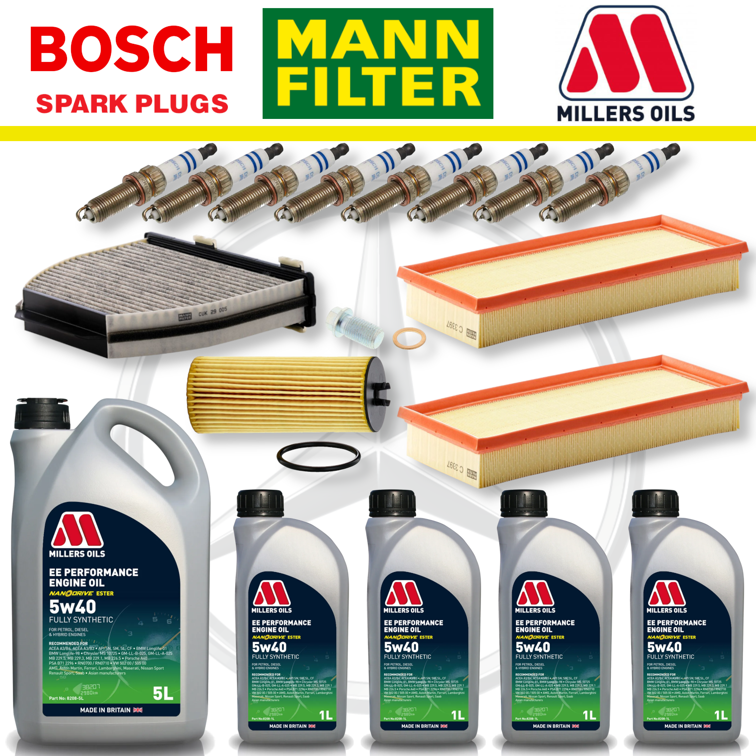 Mercedes E63 W212 AMG 5.5 M157 Paquete de servicio a domicilio - Aceite Millers Premium