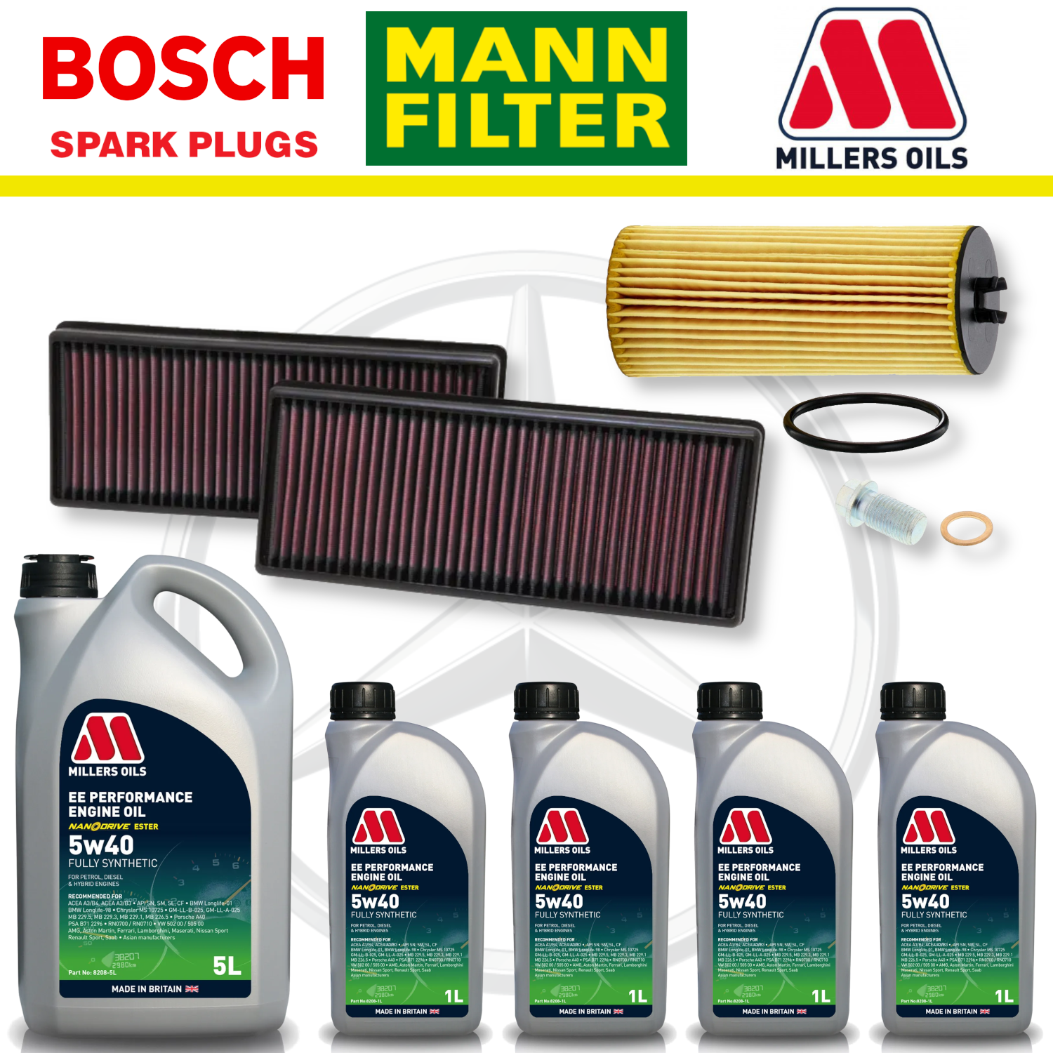 Mercedes E63 W212 AMG 5.5 M157 Paquete de servicio a domicilio - Aceite Millers Premium