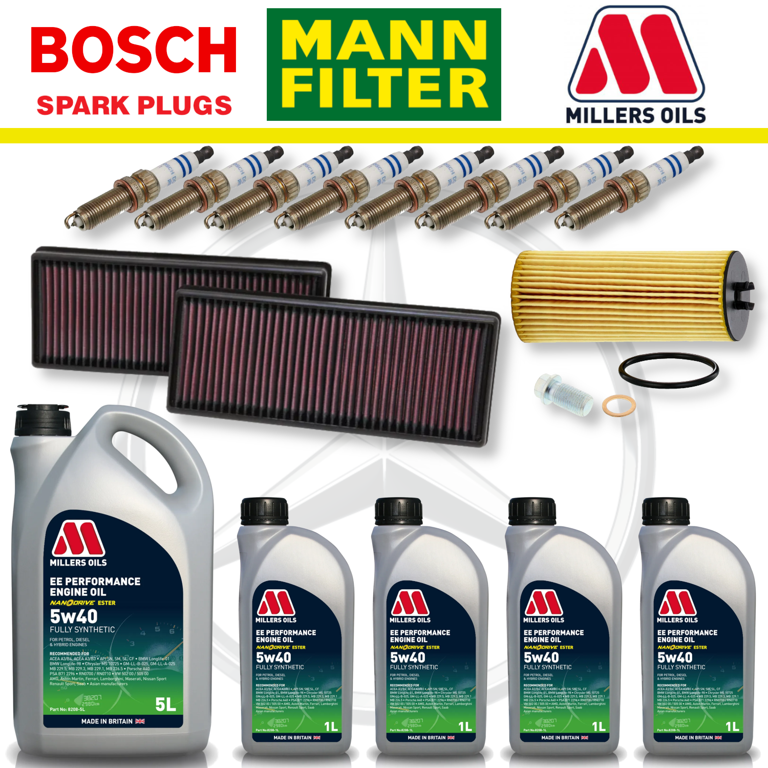 Mercedes E63 W212 AMG 5.5 M157 Paquete de servicio a domicilio - Aceite Millers Premium