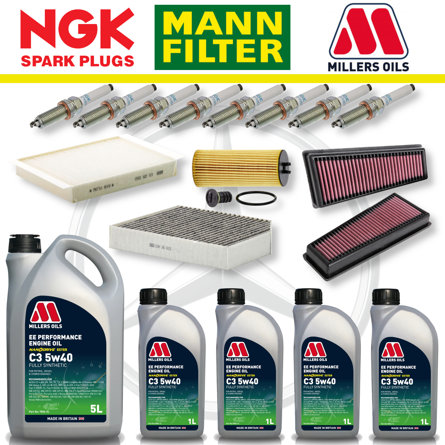 Pack d'entretien à domicile pour Mercedes E63 W213 AMG M177 - Millers Oil Premium