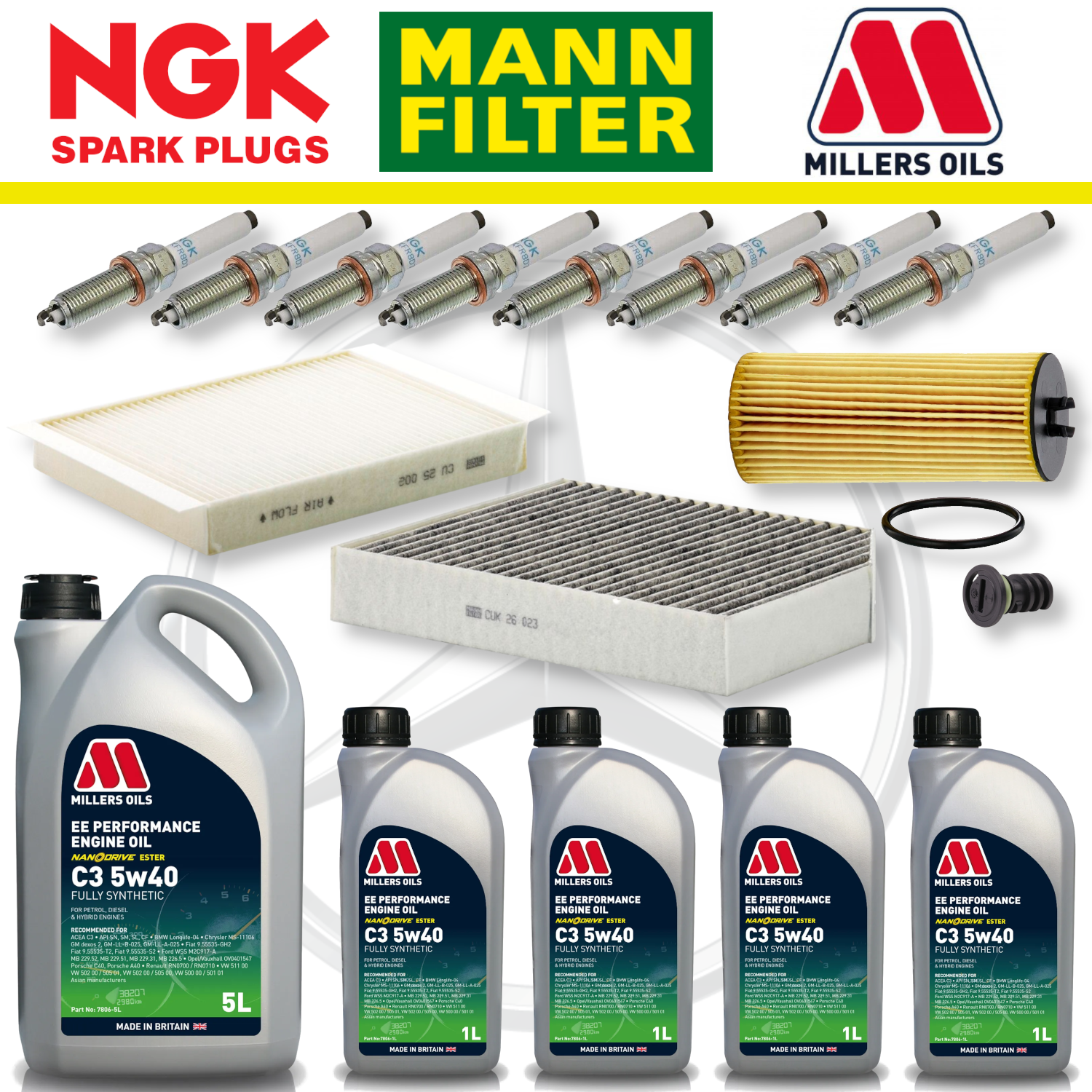 Pack d'entretien à domicile pour Mercedes E63 W213 AMG M177 - Millers Oil Premium