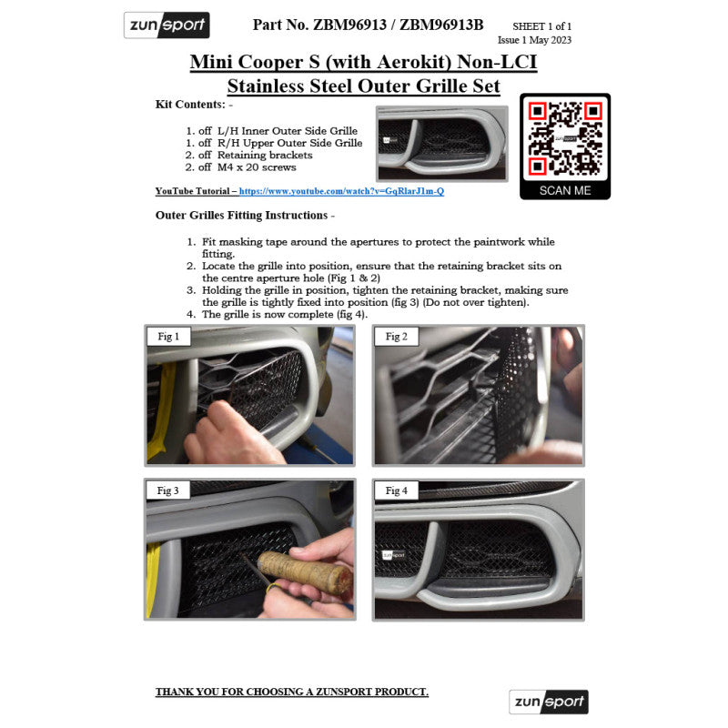 Zunsport Mini Cooper S (2015-2021 with Aerokit) - Outer Grille Set