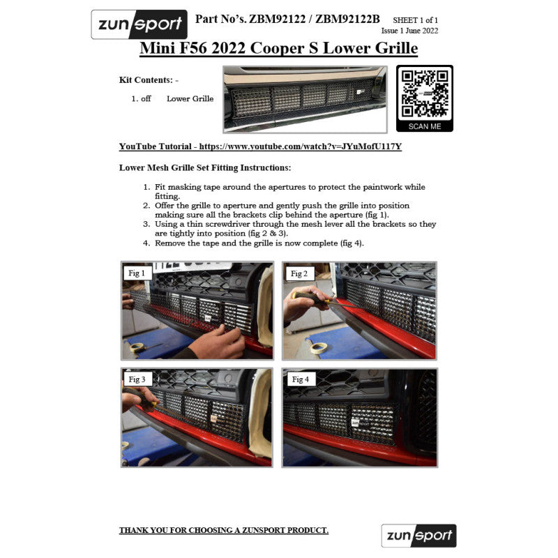 Zunsport Mini F56 Cooper S LCI (2021>) - Lower Grille