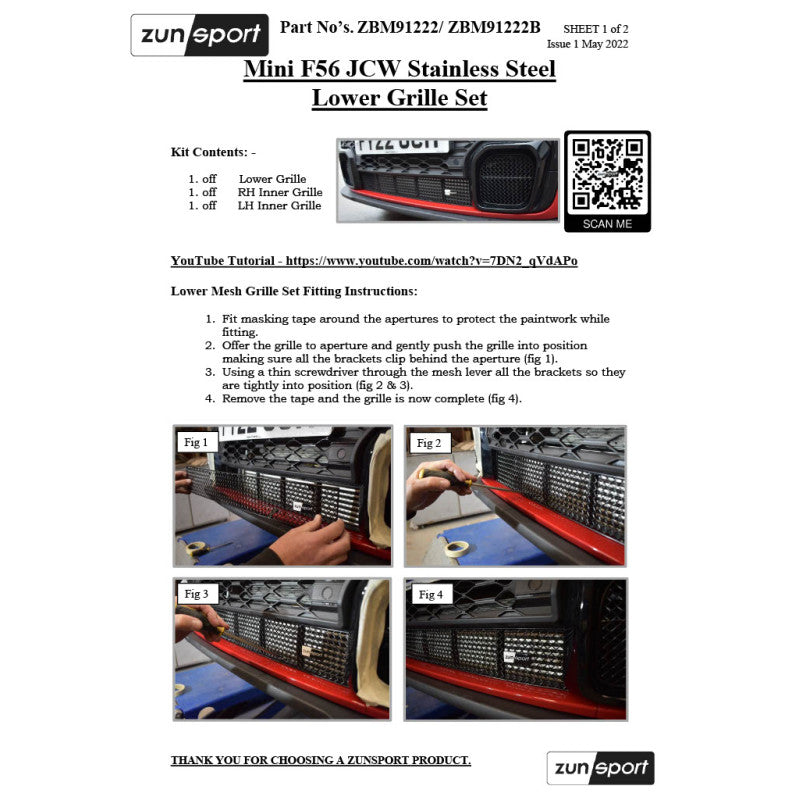 Zunsport Mini F56 JCW (2022>) - Ensemble de calandre inférieure
