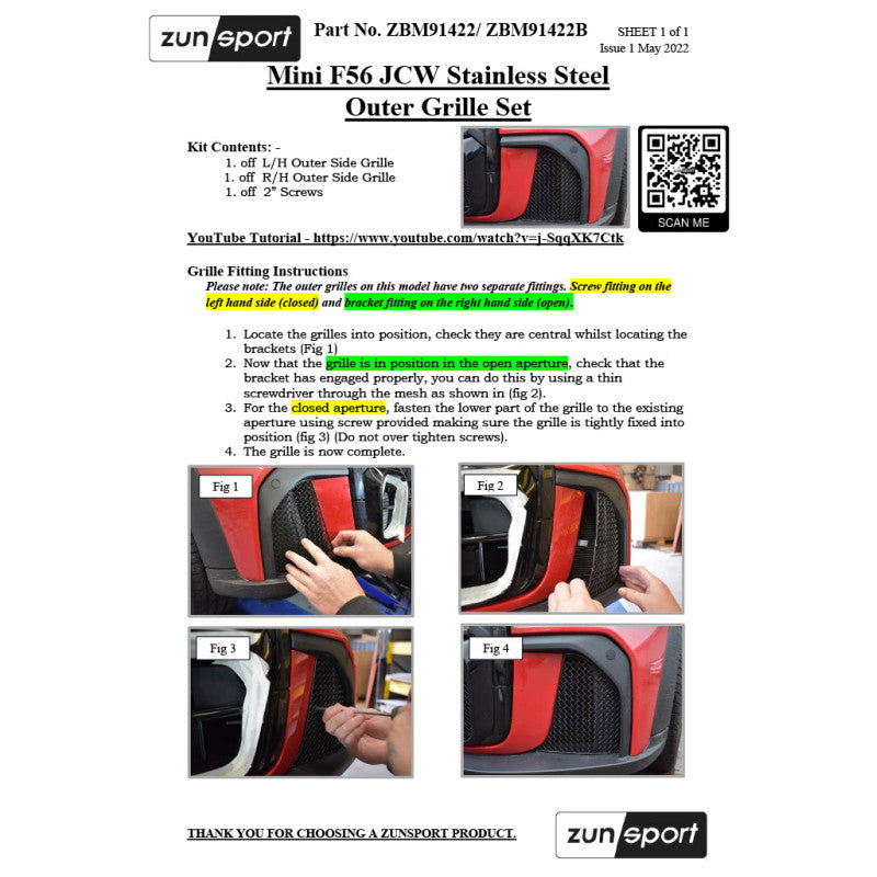 Zunsport Mini F56 JCW (2022>) - Ensemble de calandre avant