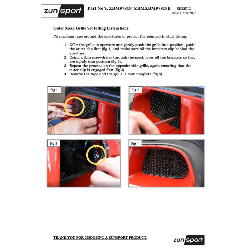 Zunsport Mini GP (2020>) - Ensemble de calandre avant