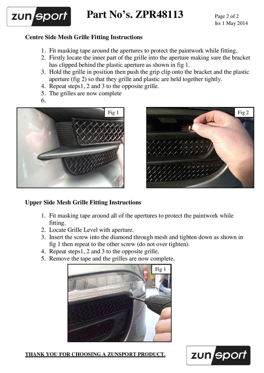 Zunsport Porsche Carrera 991.1 C4S - Front Outer Grille Set