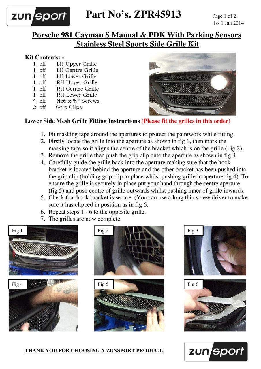 Zunsport Porsche 981 Cayman S - Front Outer Grille Set