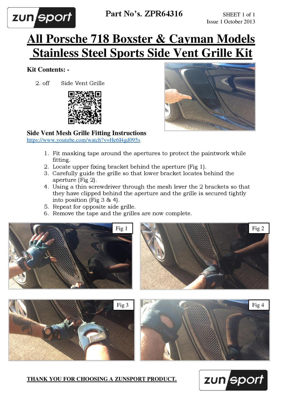Zunsport Porsche 718 Boxster/Cayman S - Ensemble de grilles d'aération latérales