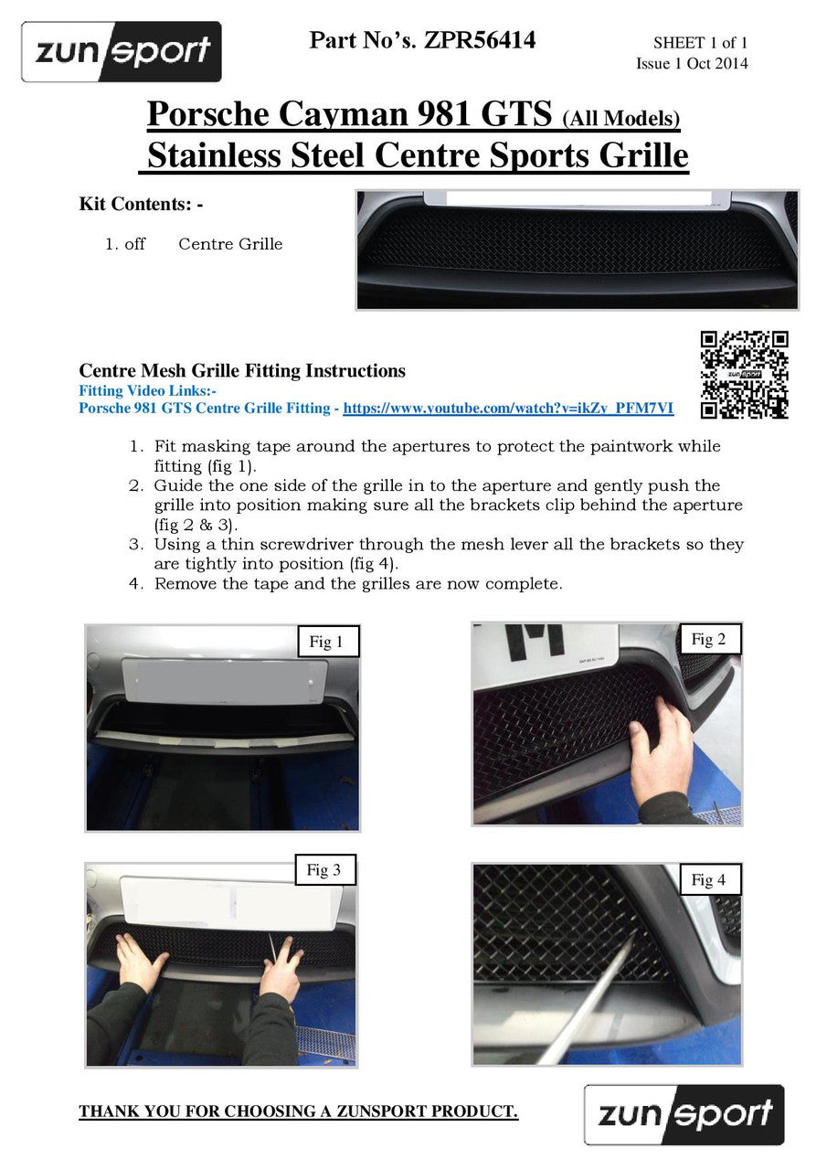 Zunsport Porsche Cayman/Boxster 981 GTS - Parrilla Central