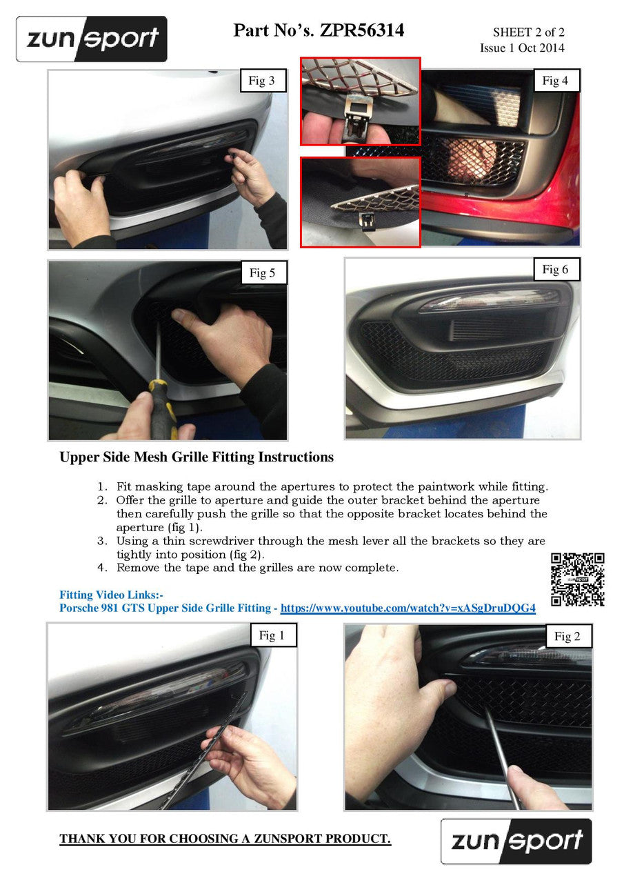 Zunsport Porsche Cayman/Boxster 981 GTS - Conjunto de parrillas exteriores