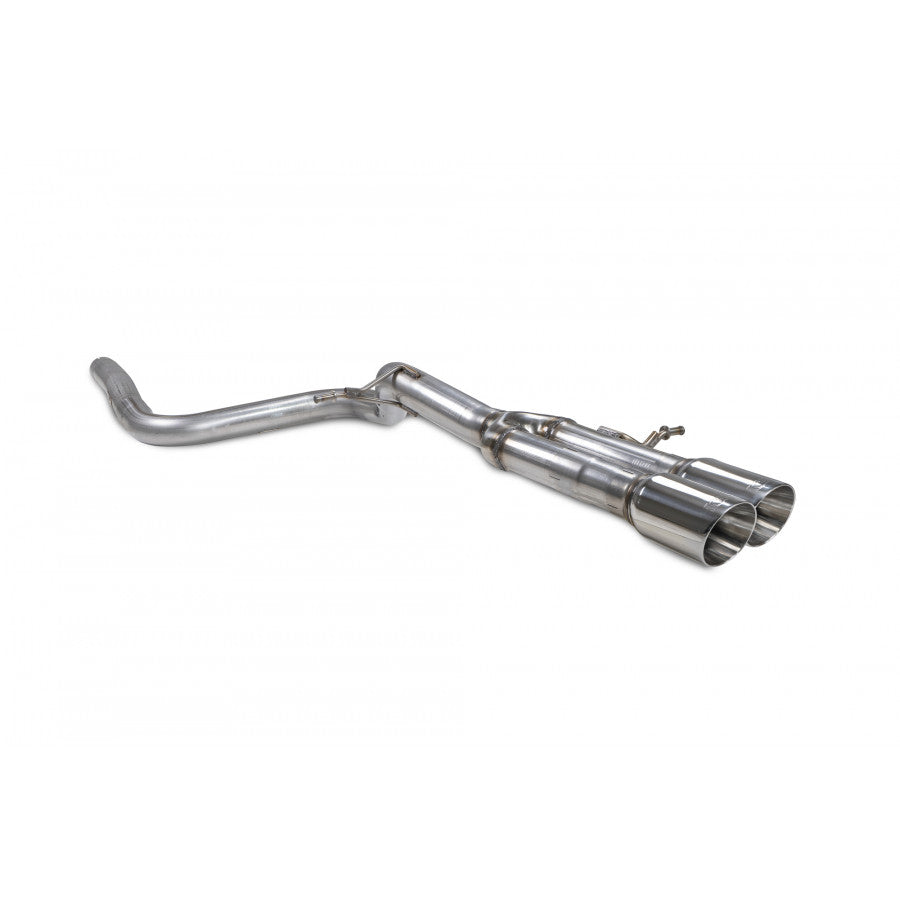 A silver Scorpion Ford Fiesta ST Mk8 Predator GPF-Back System exhaust pipe.