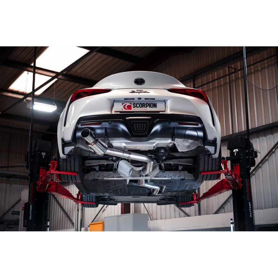 Scorpion Supra A90 3.0T GPF Modelo 80 mm Cat-back Sistema de salida única (elimina el GPF)