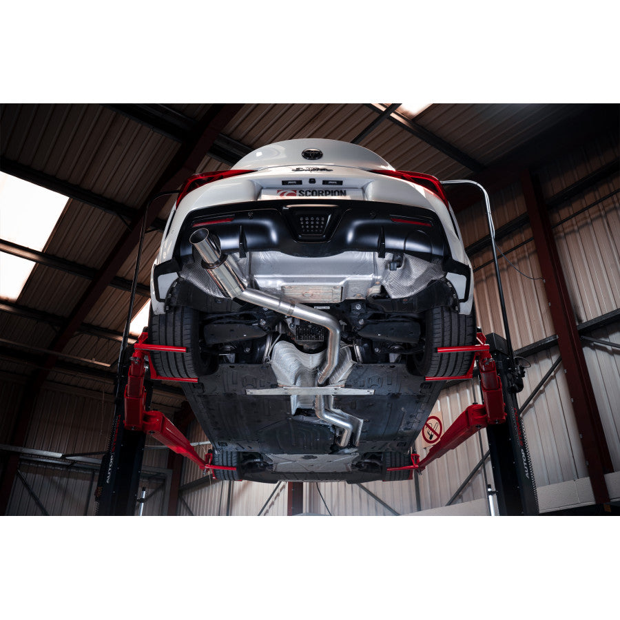 Scorpion Supra A90 3.0T GPF Modelo 80 mm Cat-back Sistema de salida única (elimina el GPF)