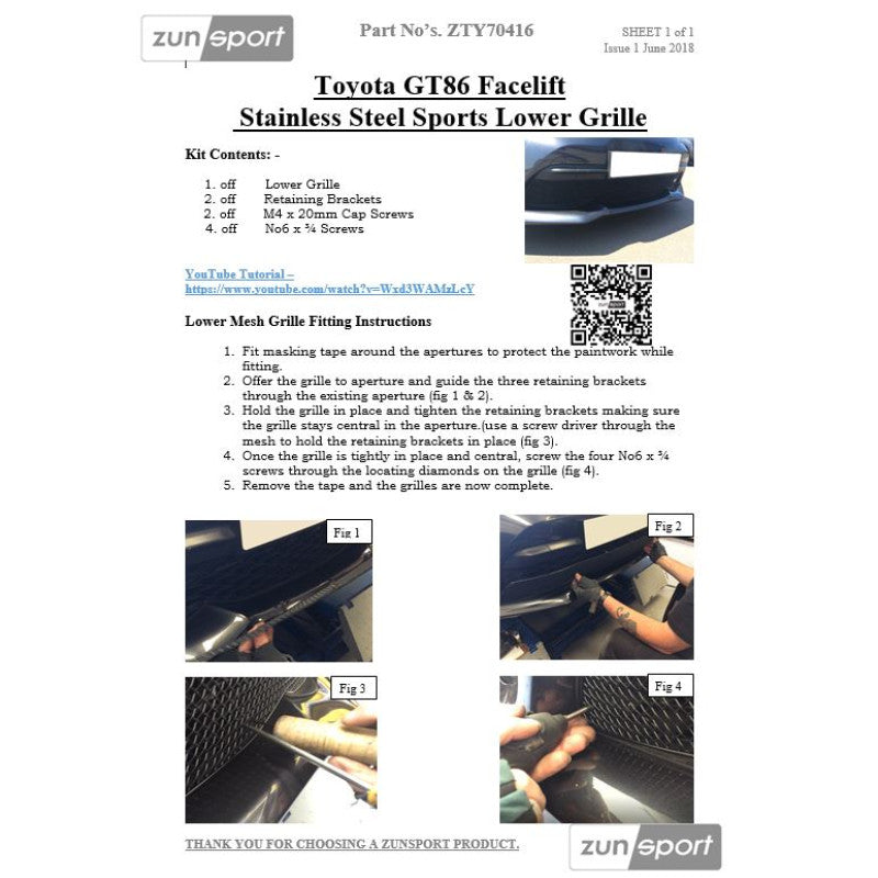 Zunsport Toyota GT86 Facelift - Lower Grille