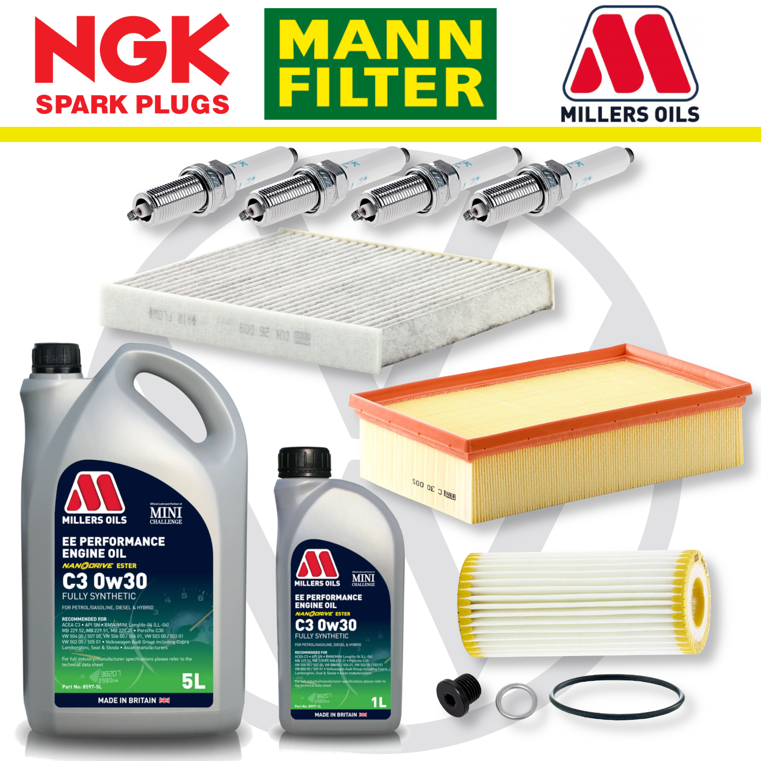 Paquete de servicio a domicilio para Audi S3 8V TTS 8S EA888 - Aceite Millers Premium