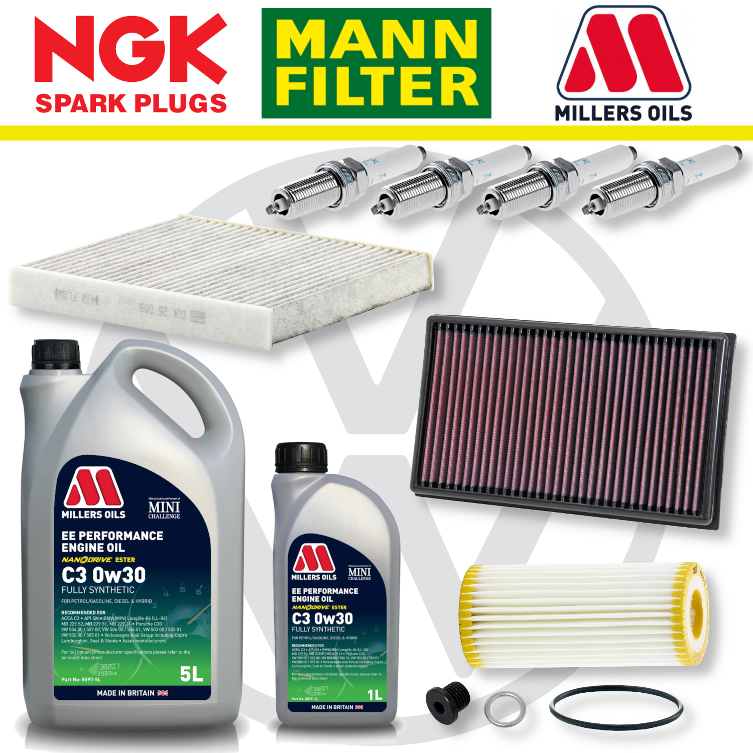 Paquete de servicio a domicilio para Audi S3 8V TTS 8S EA888 - Aceite Millers Premium