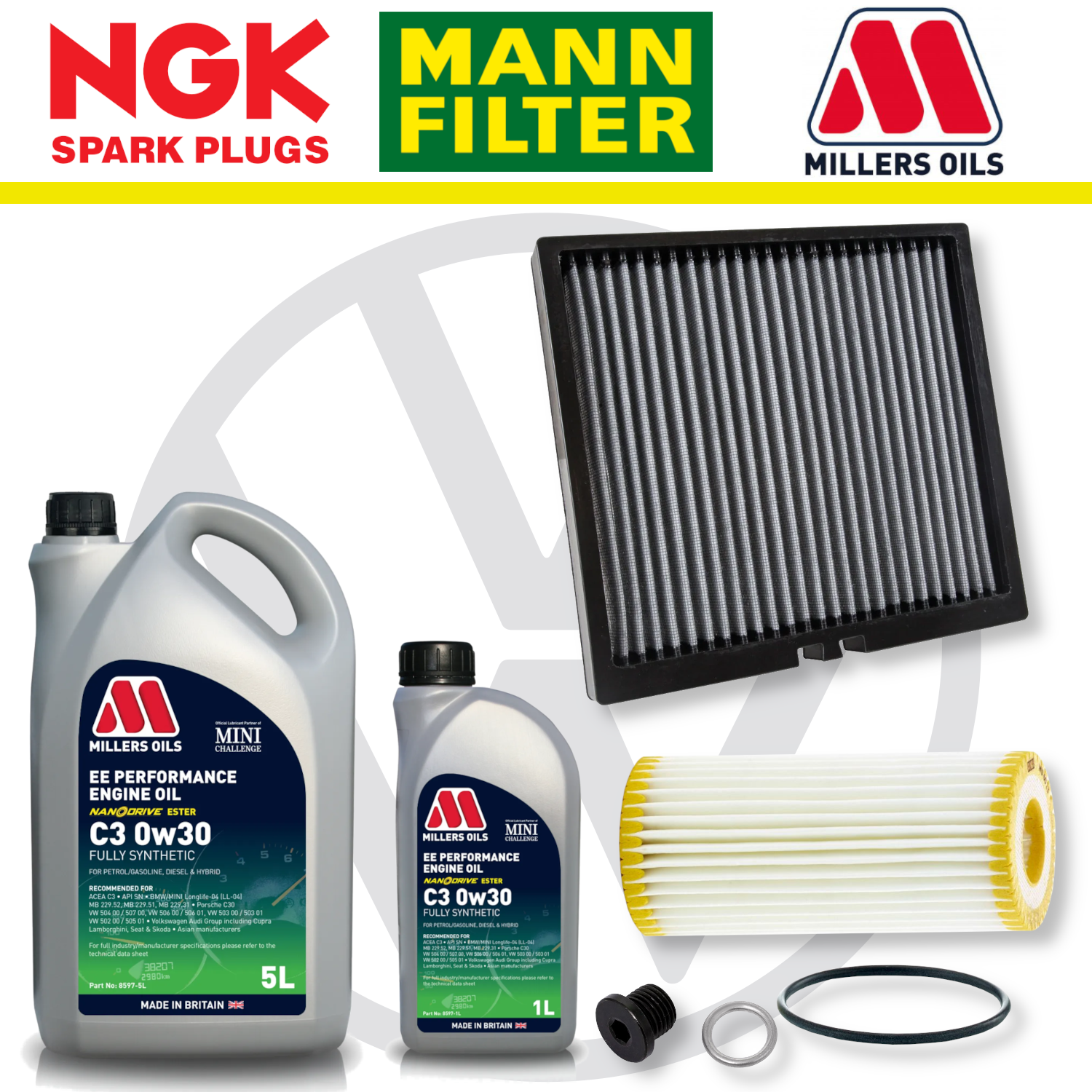 Paquete de servicio a domicilio para Audi S3 8V TTS 8S EA888 - Aceite Millers Premium